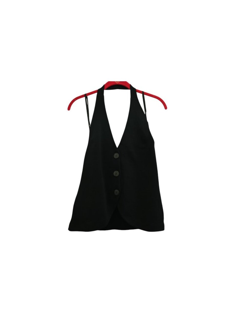 NWT Kenneth Cole Halter Knit Vest Sz S Black V Neck Button Front Open Back